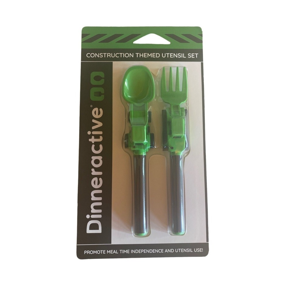 DinnerActive Utensil Set for Kids Construction Themed Fork and Spoon Toddlers Gr